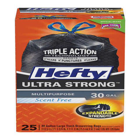 Hefty Ultra Strong 30 gal Trash Bags Drawstring 25 pk 1.05 mil, Pack of 6