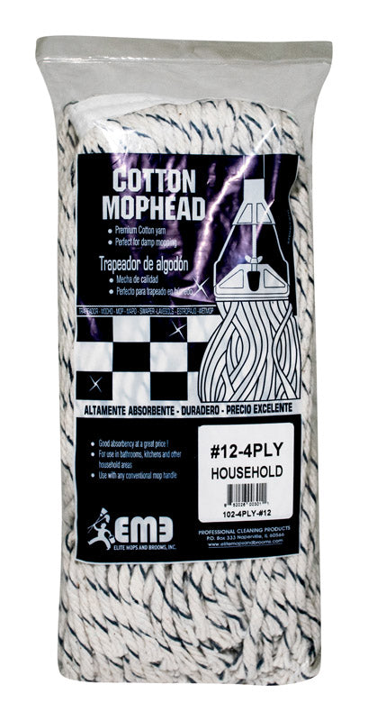 Elite Mops and Brooms #12 Cut End Cotton Mop Refill 1 pk, Pack of 6
