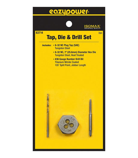 Eazypower 83714 Tap Die and Drill Set, 3-Piece, Tungsten Steel