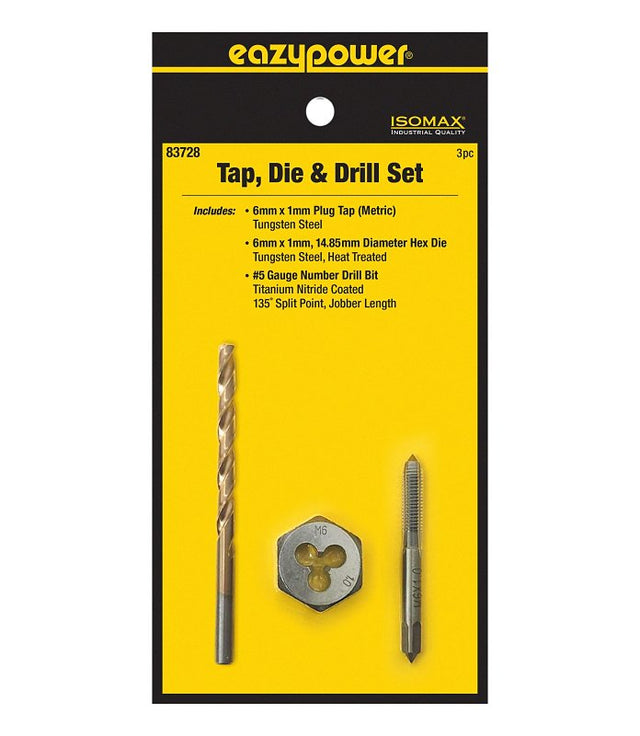 Eazypower 83728 Tap Die and Drill Set, 3-Piece, Tungsten Steel