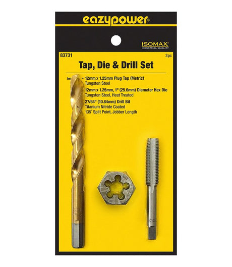 Eazypower 83731 Tap Die and Drill Set, 3-Piece, Tungsten Steel