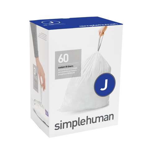 Simplehuman Custom Fit Code J 10.5 gal Trash Can Liners Drawstring 60 pk 1.18 mil, Pack of 4