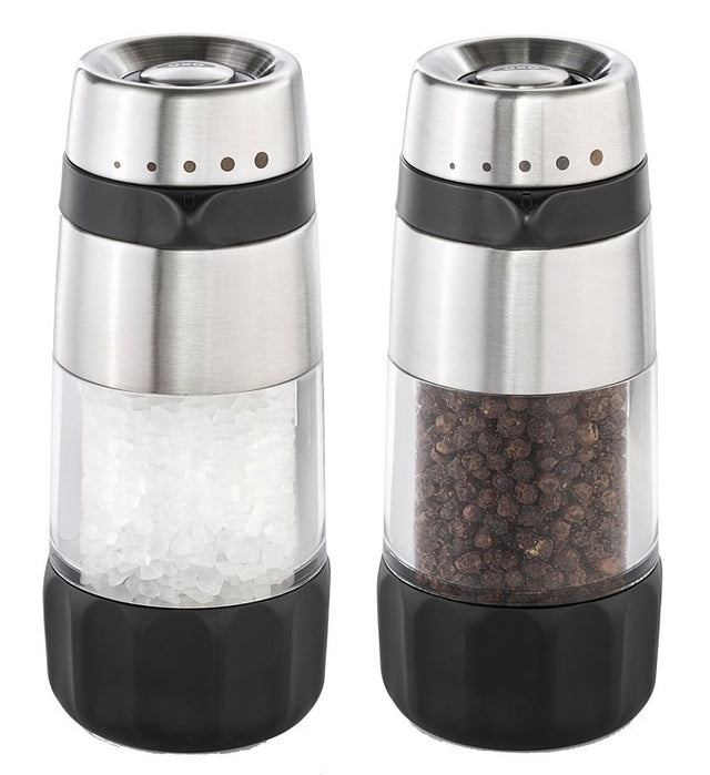 Oxo 1141000 Salt and Pepper Grinder Set, 1.94 oz Pepper, 4.76 oz Salt Capacity, Plastic/Stainless Steel, Clear