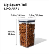 Good Grips POP 11233400 Food Container, 6 qt Capacity, Plastic, Clear, 6-1/2 in L, 6-1/2 in W, 12.6 in H