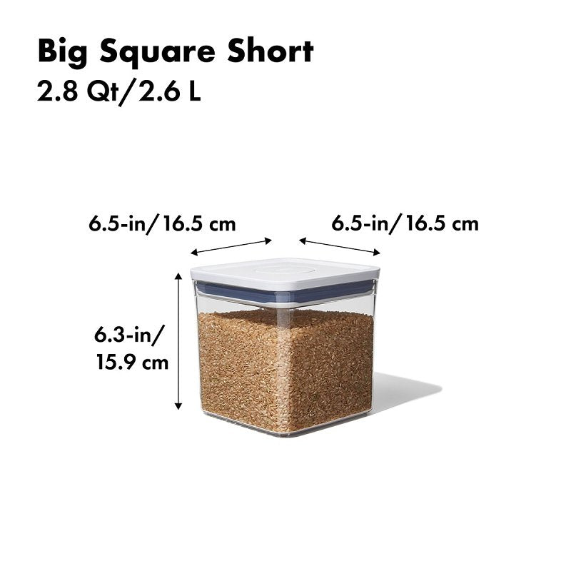 Good Grips POP 11233600 Food Container, 2.8 qt Capacity, Plastic, Clear, 6-1/2 in L, 6-1/2 in W, 6.3 in H