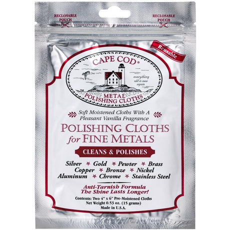 Cape Cod Vanilla Scent Fine Metal Cleaner and Polish 0.53 oz Cloth, Pack of 36