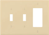 Eaton Wiring Devices PJ226V Combination Wallplate, 4-7/8 in L, 6-3/4 in W, Mid, 3-Gang, Polycarbonate, Ivory, Screw
