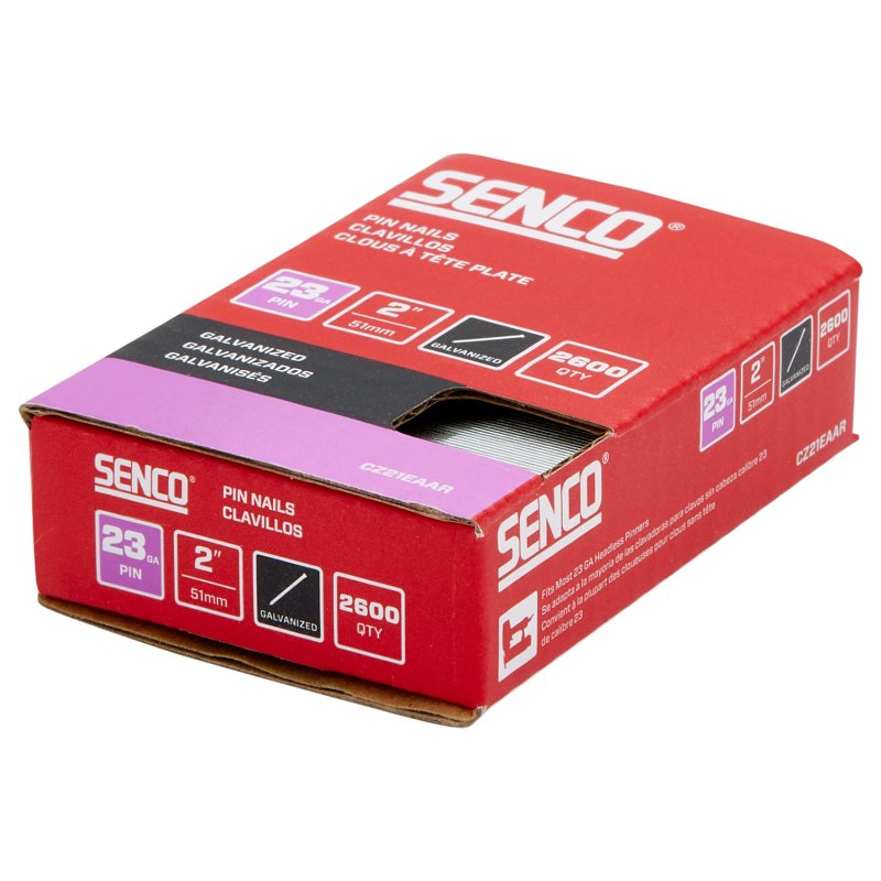 Senco CZ21EAAR Micro Strip Pin Nail, 2 in L, 23 ga, Steel, Galvanized/Plain, Headless Head, Smooth Shank