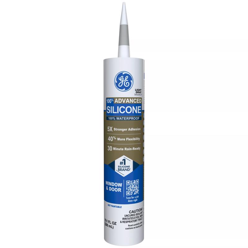 GE Advanced Light Gray Silicone 2 Window and Door Caulk Sealant 10.1 oz, Pack of 12
