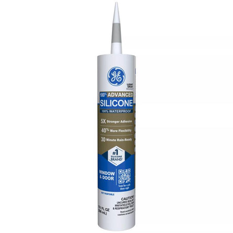 GE Advanced Light Gray Silicone 2 Window and Door Caulk Sealant 10.1 oz, Pack of 12