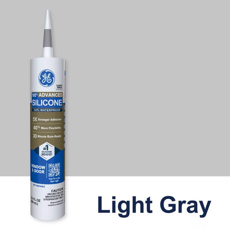 GE Advanced Light Gray Silicone 2 Window and Door Caulk Sealant 10.1 oz, Pack of 12