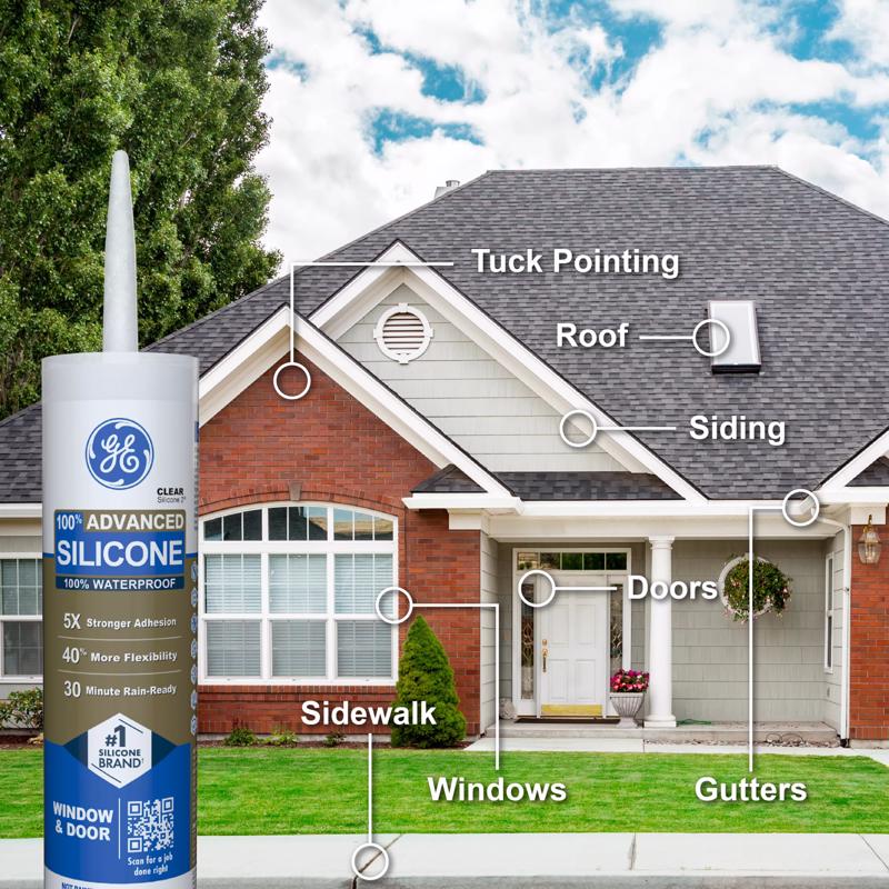 GE Advanced Light Gray Silicone 2 Window and Door Caulk Sealant 10.1 oz, Pack of 12