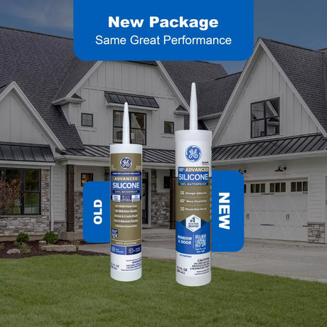 GE Advanced Light Gray Silicone 2 Window and Door Caulk Sealant 10.1 oz, Pack of 12