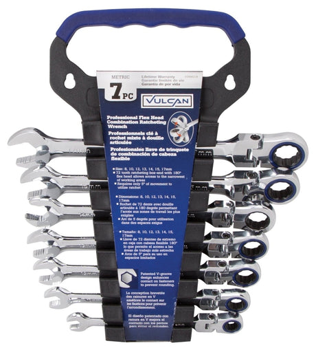 Vulcan FPG7M Wrench Set, 7-Piece, Chrome Vanadium Steel, Mirror Polish, Silver, Specifications: Metric