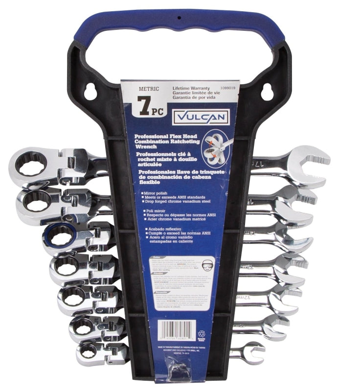 Vulcan FPG7M Wrench Set, 7-Piece, Chrome Vanadium Steel, Mirror Polish, Silver, Specifications: Metric