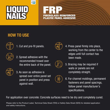 Liquid Nails FRP Fiberglass Reinforced Plastic Panel High Strength Acrylic Latex Off White Adhesive
