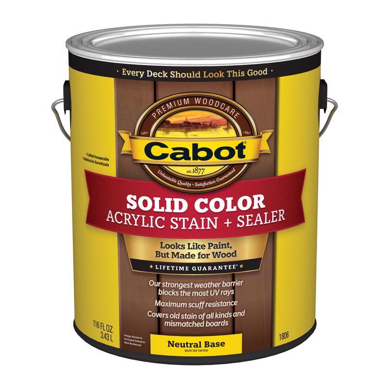 Cabot Solid Color Acrylic Stain & Sealer Solid Tintable Neutral Base Acrylic Deck Stain 1 gal, Pack of 4