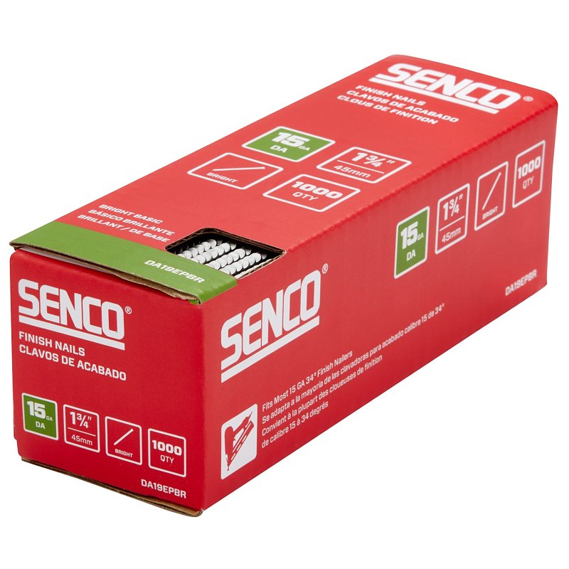 Senco DA19EPBR Finish Nail Strip, 1-3/4 in L, 15 ga, Steel, Bright Basic/Sencote, Brad Head