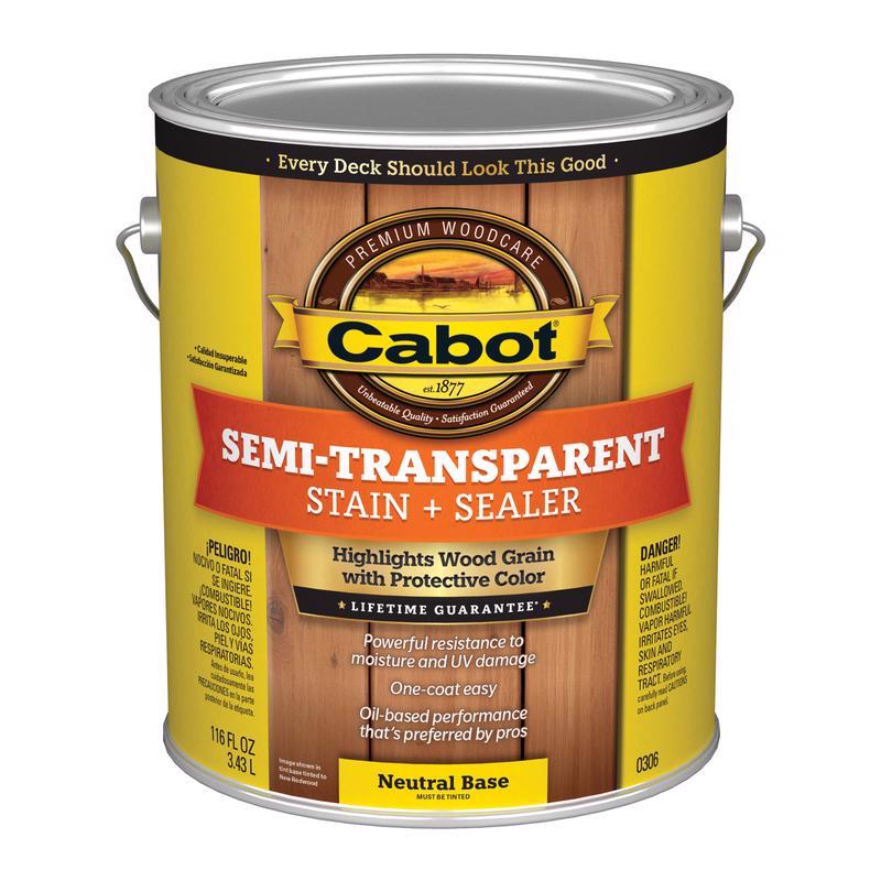 Cabot 0306 Semi Transparent Stain, Neutral Base, Liquid, 1 gal, Can, Pack of 4