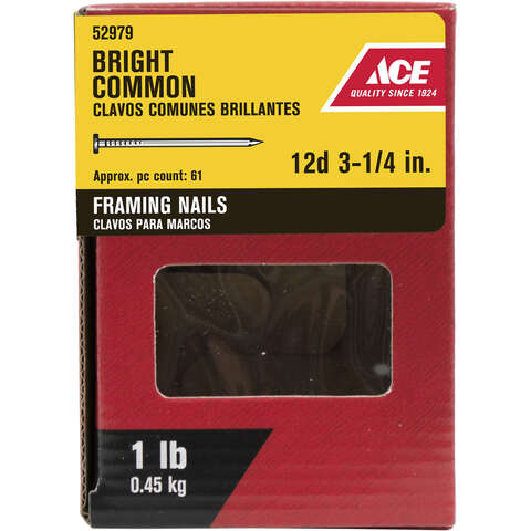 Ace 12D 3-1/4 in. Common Bright Steel Nail Round Head 1 lb