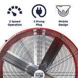 MaxxAir BF42BD Portable Barrel Fan, 120 V, 2-Speed, 5800 to 10,000 cfm Air, Red