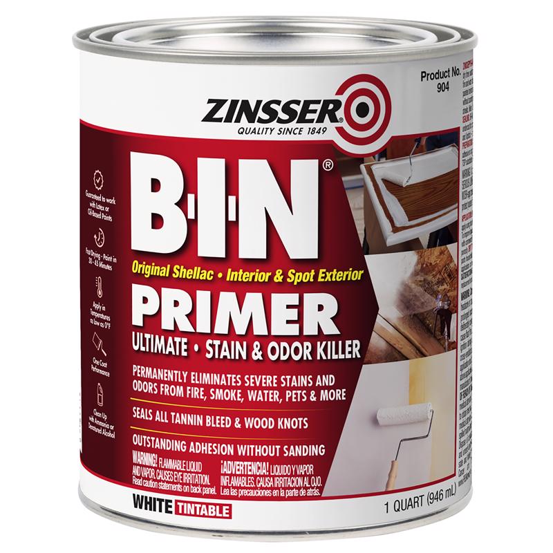 Zinsser B-I-N White Flat Shellac-Based Primer and Sealer 1 qt, Pack of 6