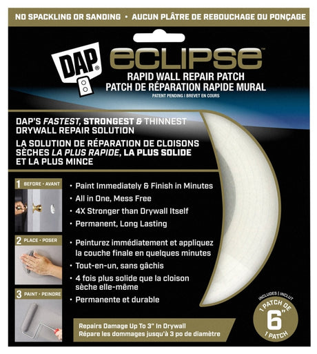 DAP 7079809165 Rapid Wall Repair Patch, 6 in Dimensions, Clear, Pack of 6