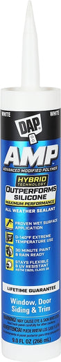 DAP AMP 7079800760 Advanced Sealant Caulk, White, 30 to 60 min Curing, 0 to 140 deg F, 9 oz Cartridge