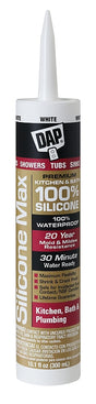 DAP 08667 Kitchen and Bath Sealant, Gloss White, 24 hr Curing, -35 to 140 deg F, 10.1 fl-oz Cartridge, Tube