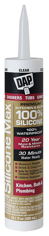 DAP 08668 Kitchen and Bath Sealant, Clear, 24 hr Curing, -35 to 140 deg F, 10.1 fl-oz Cartridge, Tube