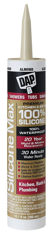 DAP 08793 Kitchen and Bath Sealant, Gloss Almond, 24 hr Curing, -35 to 140 deg F, 10.1 fl-oz Cartridge, Tube