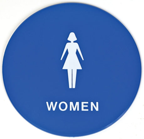 Hy-Ko T-24W Graphic Sign, Round, WOMEN, White Legend, Blue Background, Plastic, 12 in W x 12 in H Dimensions, Pack of 3