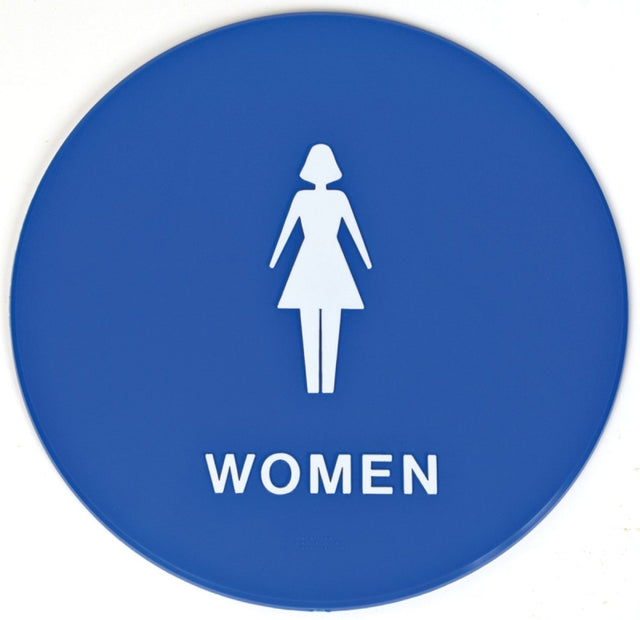 Hy-Ko T-24W Graphic Sign, Round, WOMEN, White Legend, Blue Background, Plastic, 12 in W x 12 in H Dimensions, Pack of 3