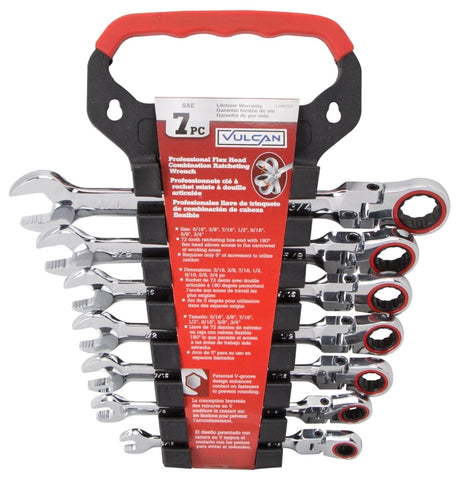 Vulcan FPG7I Wrench Set, 7-Piece, Chrome Vanadium Steel, Mirror Polish, Silver, Specifications: SAE Measurement