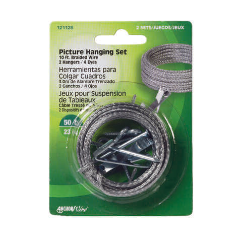 HILLMAN AnchorWire Steel-Plated Conventional Picture Hanging Set 50 lb 2 pk, Pack of 10