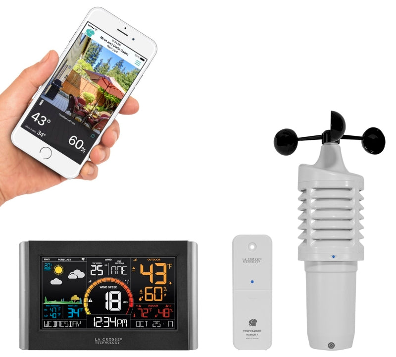 La Crosse V21-WTH Weather Station, 8.98 in L x 1 in W x 5.43 in H Display, Battery, 10 to 99 % Humidity Range