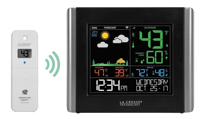 La Crosse V10-TH Weather Station, 7.8 in L x 1.25 in W x 6.45 in H Display, Battery, 10 to 99 % Humidity Range
