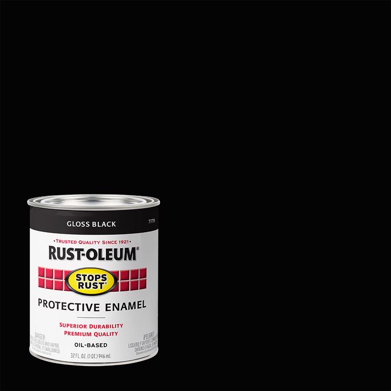 Rust-Oleum Stops Rust Indoor and Outdoor Gloss Black Oil-Based Enamel Protective Paint 1 qt, Pack of 4