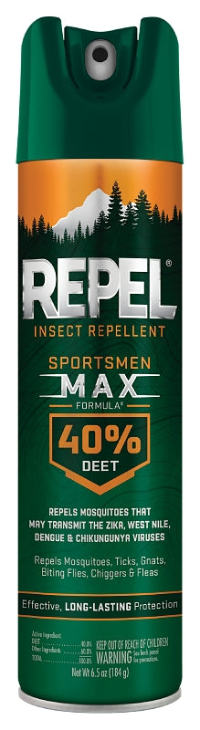 Repel Sportsmen Max HG-33801 Insect Repellent, 6.5 oz, Aerosol Can, Liquid, Pale Yellow, Deet, Ethanol
