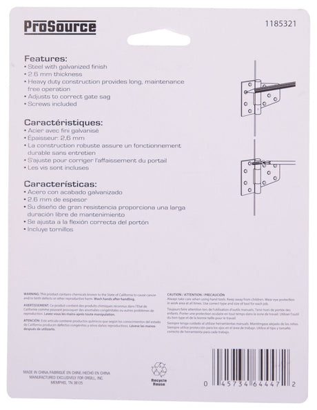 ProSource LR-182-PS Gate Hinge, Galvanized Steel, Galvanized, Fixed Pin, 180 deg Range of Motion, 46 (Pair) lb