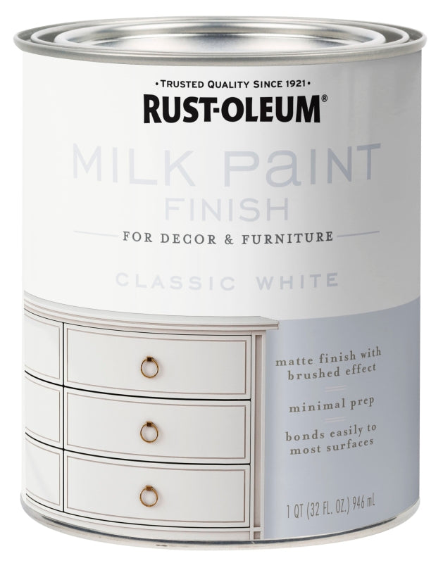 Rust-Oleum 331049 Milk Paint, Matte, Classic White, 1 qt Can