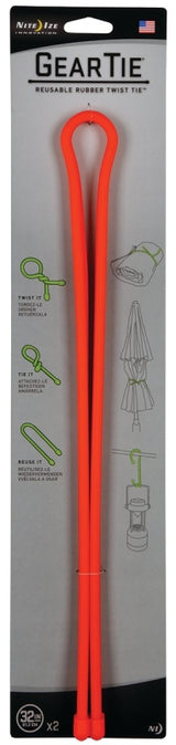 Gear Tie GT32-2PK-31 Twist Tie, Rubber, Bright Orange, 18 in L, 2/PK