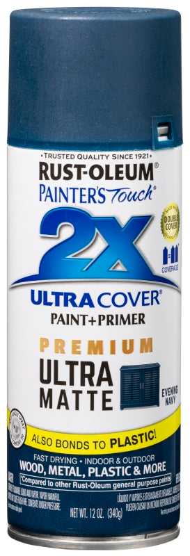 Painter's Touch 2X Ultra Cover 331183 Spray Paint, Matte, Evening Navy, 12 oz Can