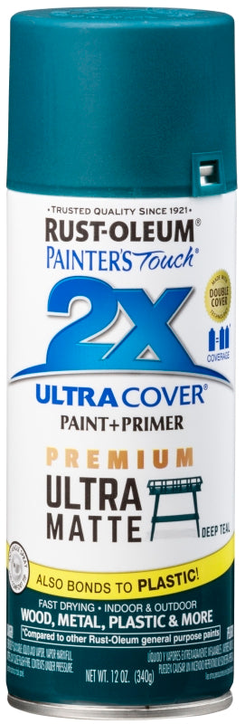 Painter's Touch 2X Ultra Cover 331185 Spray Paint, Matte, Deep Teal, 12 oz Can