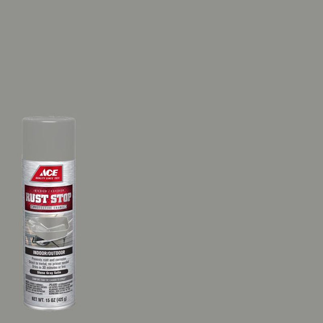Ace Rust Stop Satin Stone Gray Protective Enamel Spray Paint 15 oz, Pack of 6