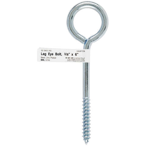 Hampton 3/8 in. X 6 in. L Zinc-Plated Steel Lag Thread Eyebolt, Pack of 10