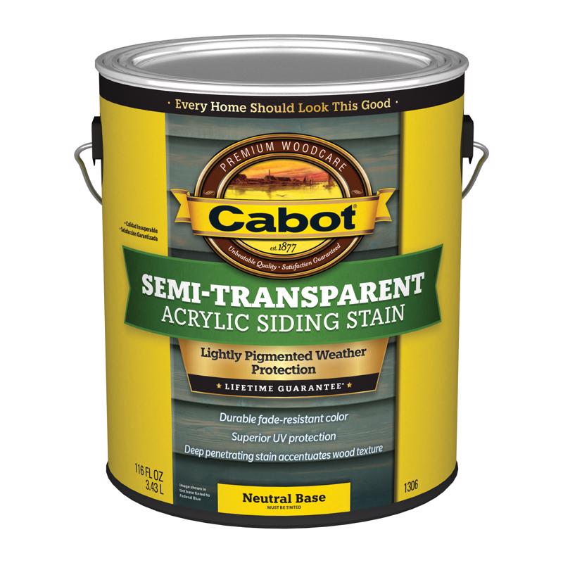 Cabot 140.0001306.007 Acrylic Siding Stain, Semi-Transparent, Neutral Base, Liquid, 1 gal, Pack of 4