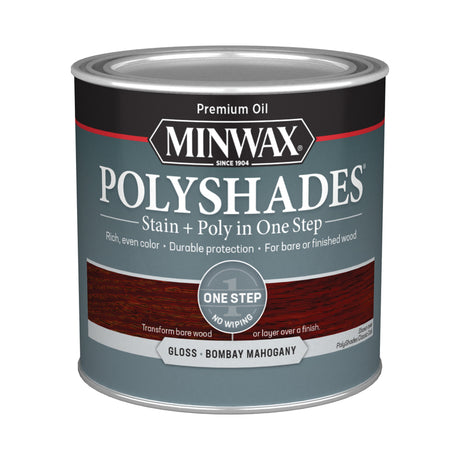 Minwax PolyShades Semi-Transparent Gloss Bombay Mahogany Stain/Polyurethane Finish 1/2 pt, Pack of 4