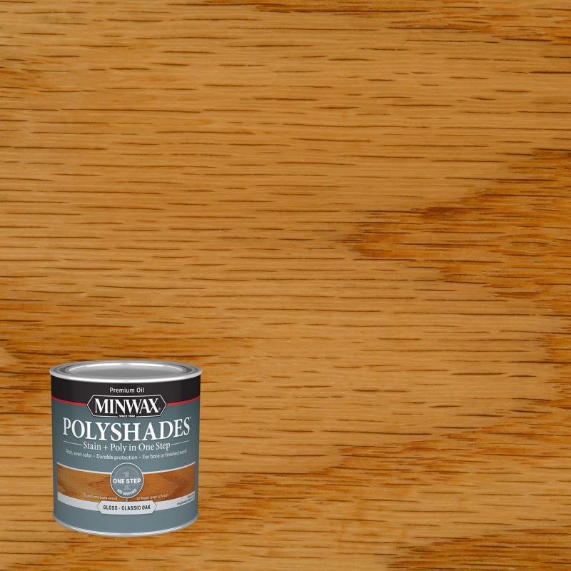 Minwax PolyShades Semi-Transparent Gloss Classic Oak Stain/Polyurethane Finish 1/2 pt, Pack of 4