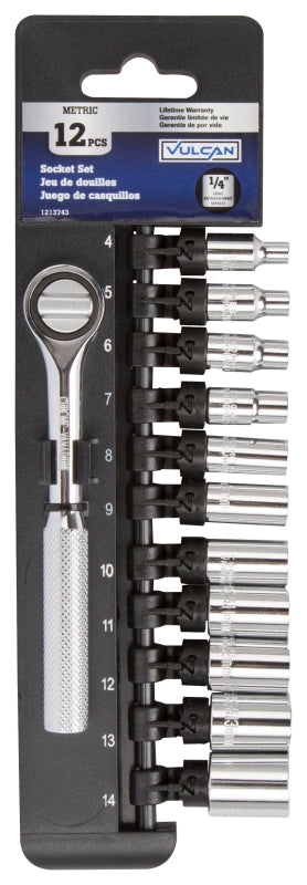 Vulcan 12PC-2 Socket Set, Chrome Vanadium Steel, Chrome